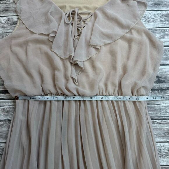 Vivayou Women's Maxi Dress Tan Beige Black Accordion Pleat L LG Large Ruffle - Picture 12 of 15